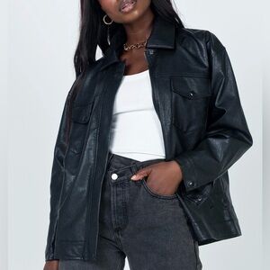 Princess Polly Women’s Black Button Up Cropped Pleather Jacket